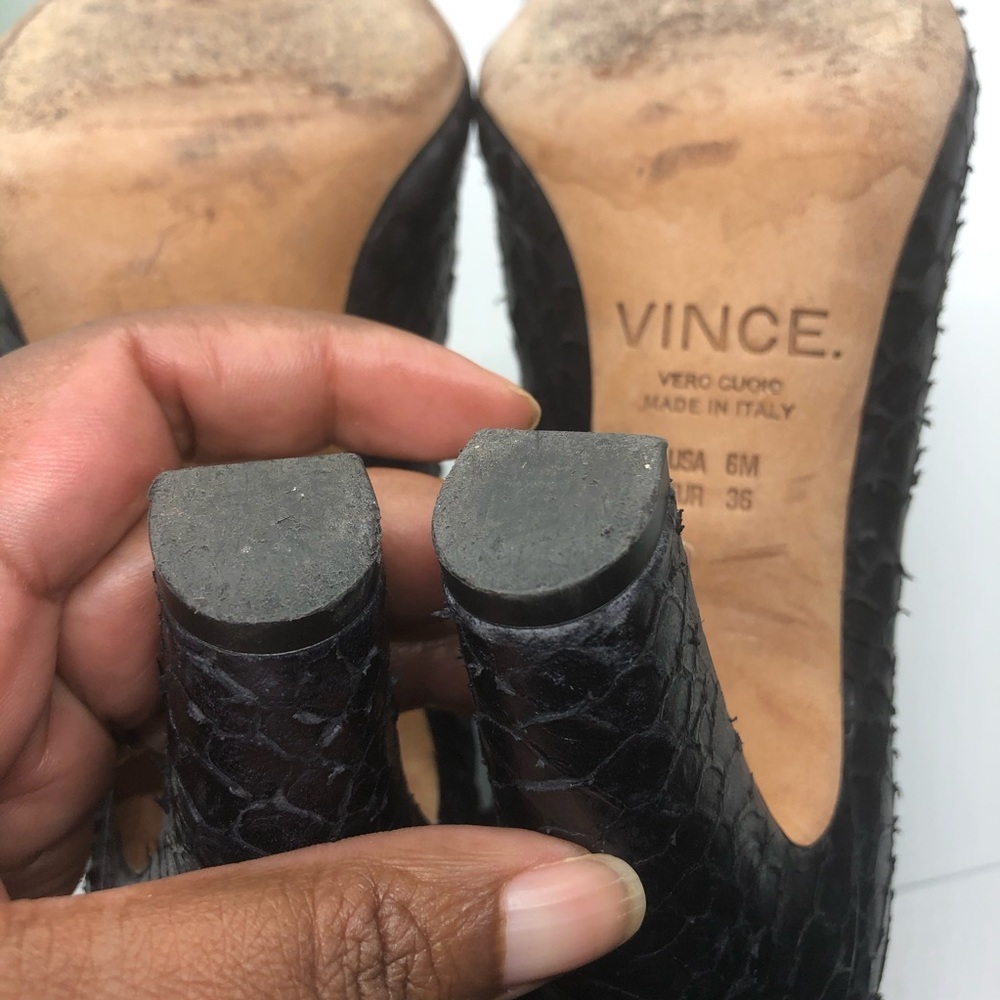 Vince Sierra Python Print Peep Toe Booties - image 8